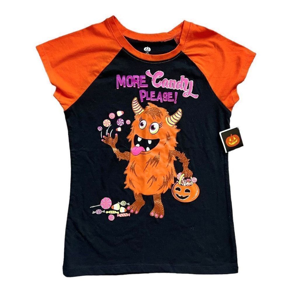 NWT Girls Celebrate Halloween Candy Monster Shimmer Graphic Tee Shirt - L 10/12